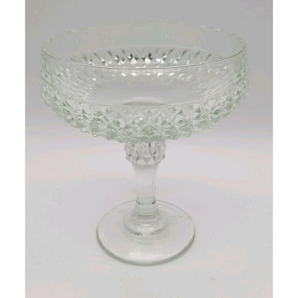 Vintage Indiana Glass 1940's American Diamond Cut Glass Pedestal Candy Dish